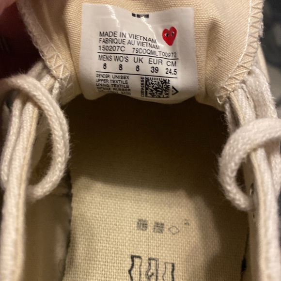 COMME DES GARÇONS WHITE LOW TOP CONVERSE SNEAKER WOMENS 8 - Picture 12 of 12